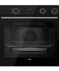 MIKA Built In Oven, 60cm, 73L, Steam Art & Fry Art (Air Frier), Convection (Turbo) Fan Oven, 10 Functions, Digital Display Timer, with Grill, Pop Up Knob, Black Glass Finish