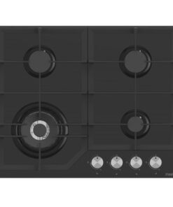 MIKA Built-In Gas Hob, 60cm, 4 Gas with WOK, Black Glass