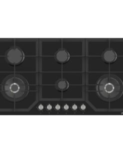 MIKA Built-In Gas Hob, 90cm, 6 Gas with WOK, Black Glass