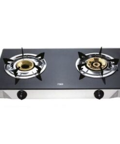 MIKA Gas Stove, Glass Top, Double Burner, Black