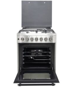 MIKA Standing Cooker, 60cm x 60cm, 3 Gas Pool Jet Burners (1 Wok) + 1 RAPID Hot Plate, FLAME FAILURE SAFETY, Auto Ignition, 10 Function Electric Oven (Air Fry+Convection Fan), Rotisserie, Half Inox