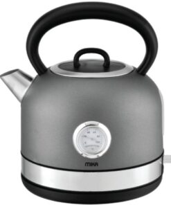 MIKA Kettle, 1.7L, Stainless Steel, 360º Cordless, Concealed Element, Temperature Gauge, Charcoal Grey